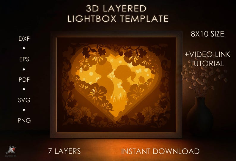 Love Heart Shadow Box SVG Template, Boy and Girl Papercut Lightbox ...