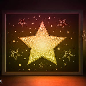 Modèle SVG Mandala Star Shadow box, motif de conte de fées Papercut Lightbox cricut SVG, 3D en couches papier découpé Lightbox DXF Papercraft