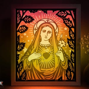 Ave Maria Shadow box SVG-sjabloon, Mary Virgin Papercut Lightbox cricut SVG, 3D gelaagde christelijke papier gesneden lichtbak DXF Papercraft