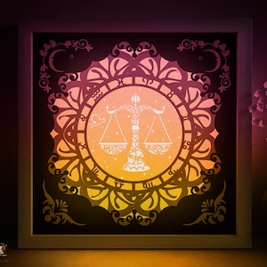 Zodiac Libra Shadow box SVG Template, Astrological Signs Papercut Lightbox cricut SVG, 3D layered Paper cut Light box DXF Papercraft