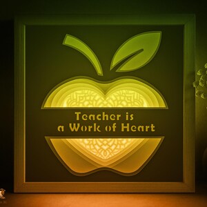 Lehrer Schattenbox SVG-Vorlage, Lehrer ist Herzensarbeit Papierschnitt Lightbox Cricut SVG, 3D-Schichtung Apple Papierschnitt Lightbox DXF Papercraft
