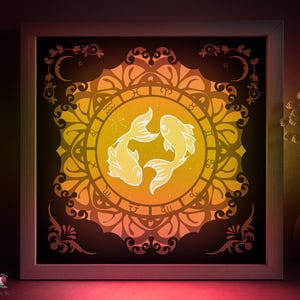 Zodiac Pisces Shadow box SVG Template, Astrological Signs Papercut Lightbox cricut SVG, 3D layered Paper cut Light box DXF Papercraft