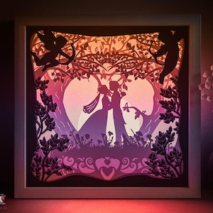 Modello SVG per scatola ombra regalo di nozze, scatola luminosa in carta tagliata per San Valentino, scatola luminosa in carta tagliata a strati 3D DXF Papercraft
