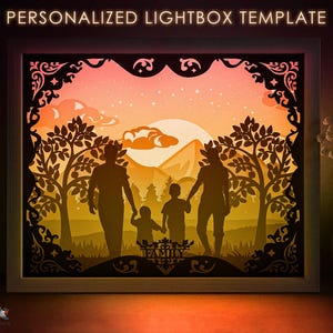 Personalized Family Portrait Shadow box SVG Template, Last Name sign Papercut Lightbox cricut SVG, 3D layered Paper cut Light box Papercraft