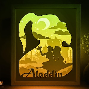 Aladino Favola araba Shadow box SVG Template, Papercut Lightbox Cricut SVG, 3D stratificato Papercut Light box DXF Papercraft