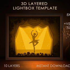 Ballerinadans sprookje Shadow box SVG-sjabloon, Papercut Lightbox cricut SVG, 3D gelaagde Papercut Light Box DXF Papercraft