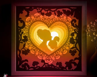 Love Mom Shadow box SVG Template, Mothers Day Papercut Lightbox cricut SVG, 3D layered Paper cut Light box DXF Papercraft