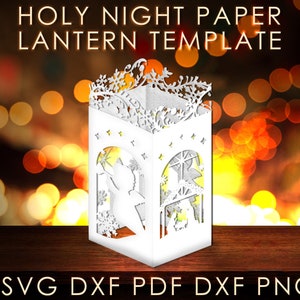 Heilige nacht lantaarn sjabloon, kerststal papier gesneden diy lantaarn papercraft, kerstkaarsen sjabloon, Jezus geboorte cricut svg eps dxf-kunst