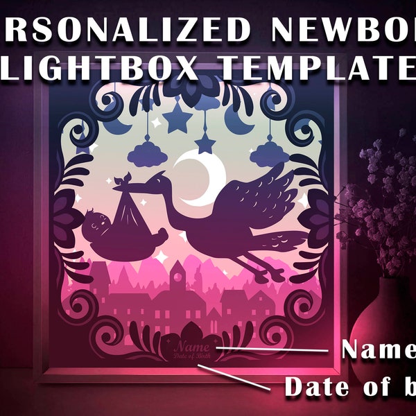 Personalized Newborn Shadow box SVG Template, Custom Baby Birthday Name Date Papercut Lightbox cricut SVG, 3D layered Paper cut Light box Personalized Newborn Shadow box SVG Template, Custom Baby Birthday Name Date Papercut Lightbox cricut SVG, 3D layered Paper cut Light box