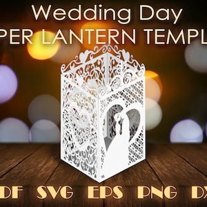 Modelli per lanterne di carta per il giorno delle nozze, lanterne fai da te con cuori innamorati, modelli di candele decorative, modelli in formato SVG, EPS, DXF, arte
