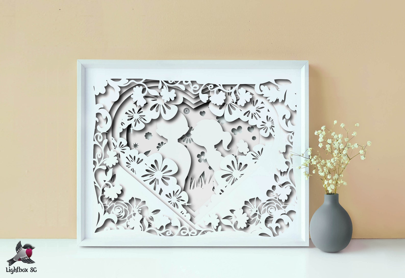 Love Heart Shadow Box SVG Template Boy and Girl Papercut - Etsy