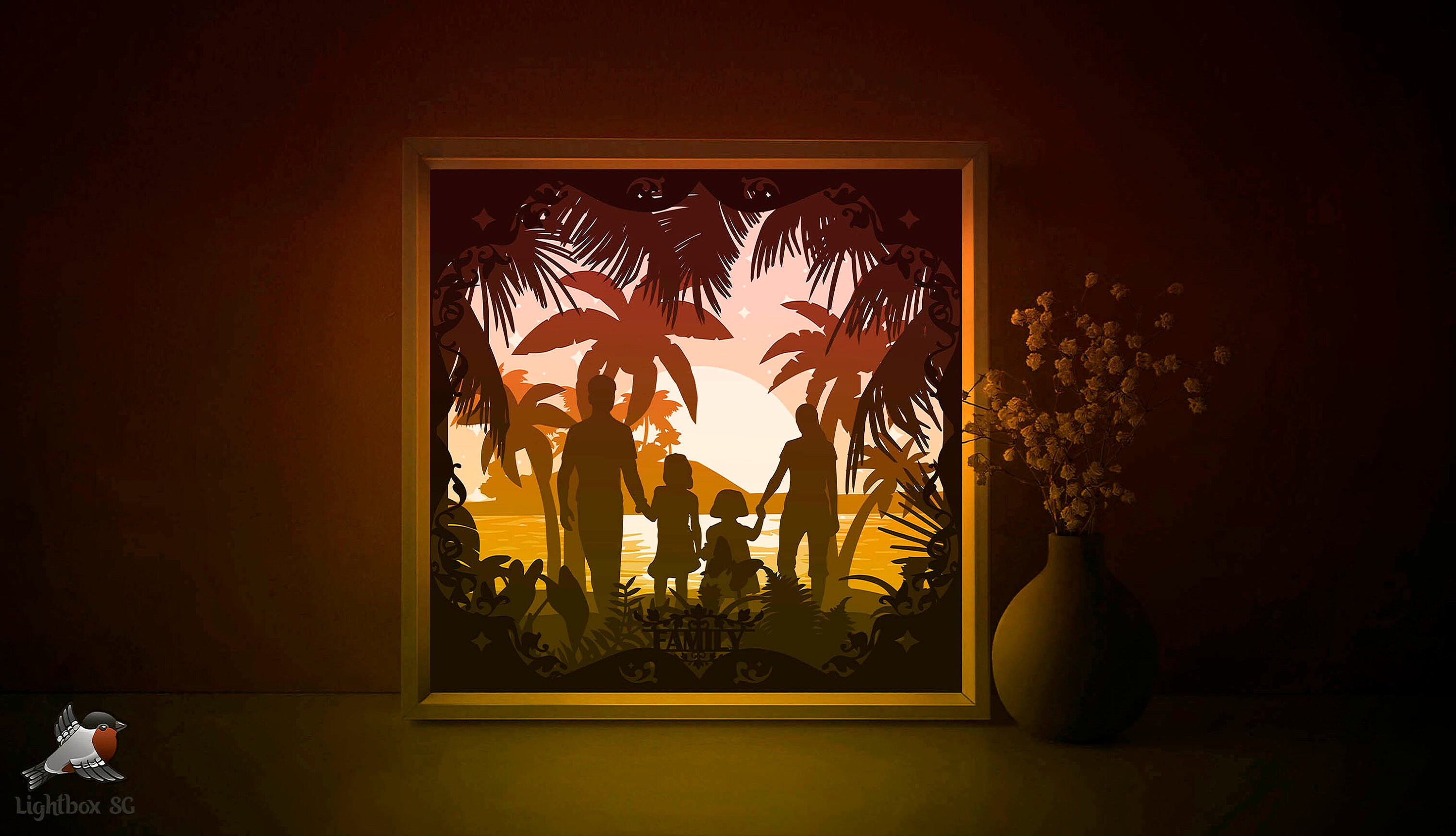 Family Portrait Shadow Box SVG Template Palm Beach Papercut - Etsy