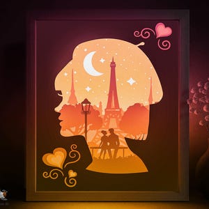 Love Paris Shadow box SVG Template, Romantic France Papercut Lightbox cricut SVG, 3D layered St Valentines Paper cut Light box Papercraft
