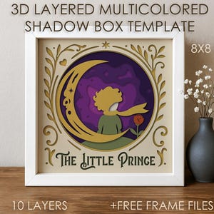 Little Prince Shadow box SVG Template, Fairytale Colored Papercut Shadow box for cricut silhouette, 3D layered Space Papercraft Card box DXF