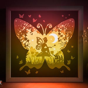 Fairy Shadow box SVG Template, Butterfly fairytale Papercut Lightbox cricut SVG, 3D layered Paper cut Light box DXF Papercraft