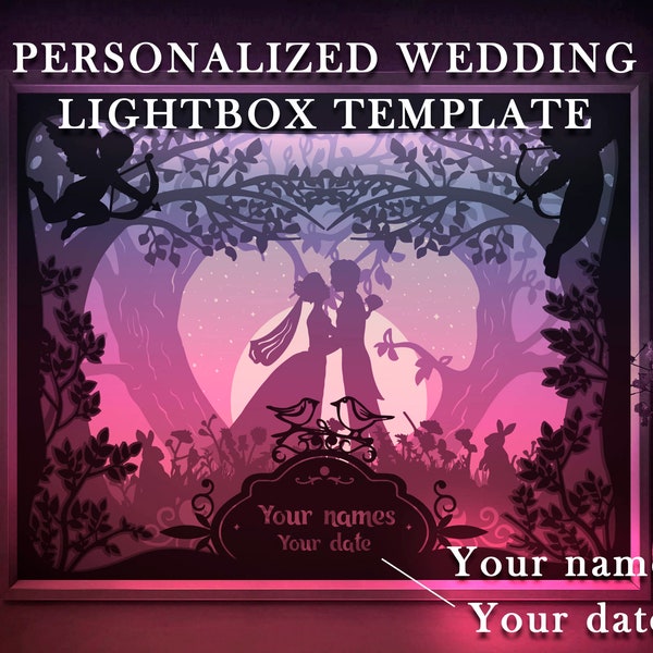 Personalized Wedding gift Love Shadow box SVG Template, Custom Wedding signs date Papercut Lightbox cricut SVG 3D layer Light box Papercraft