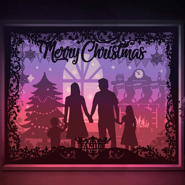 Merry Christmas Shadow box SVG Template, Family Portrait Papercut Lightbox cricut SVG, 3D layer X-mas scene Paper cut Light box Papercraft Merry Christmas Shadow box SVG Template, Family Portrait Papercut Lightbox cricut SVG, 3D layer X-mas scene Paper cut Light box Papercraft