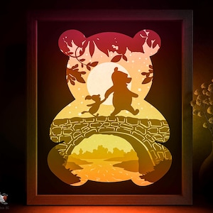 Winnie Fairytale Shadow box SVG Template, Piglet friend Papercut Lightbox cricut SVG, 3D layered Paper cut Light box DXF Papercraft