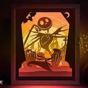 Nightmare Before Christmas Shadow box SVG-sjabloon, Halloween-tekenfilm Papercut Lightbox cricut SVG 3D gelaagde Papercut Lightbox Papercraft