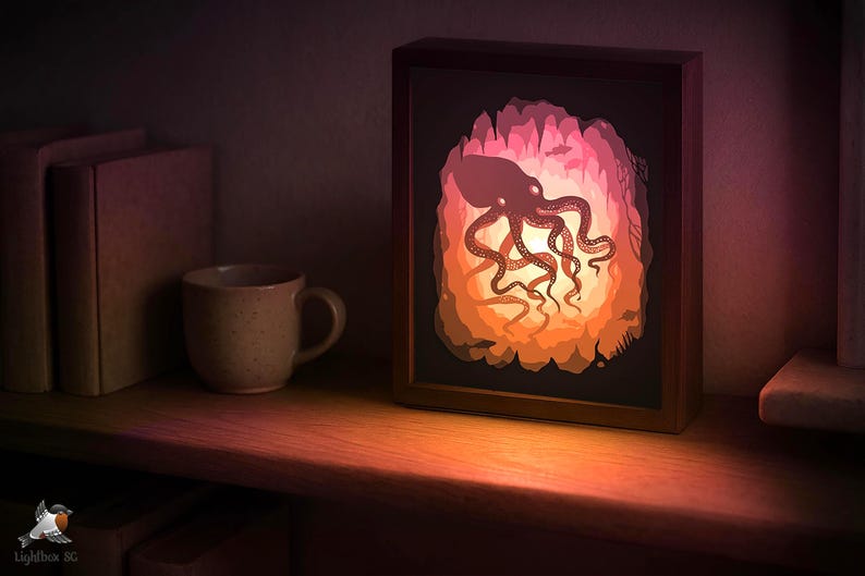 Octopus Shadow Box SVG Template, Ocean Bottom Papercut Lightbox Cricut ...