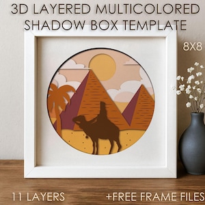 Pyramides d'Égypte Shadow box modèle SVG, Egypte papier découpé couleur Shadow box cricut SVG, papier découpé en couches 3D carte Papercraft DXF