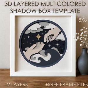 Helping Hands Shadow box SVG Template, Colored Stars Papercut Shadow box cricut SVG, 3D layered Paper cut Card box The Creation of Adam DXF