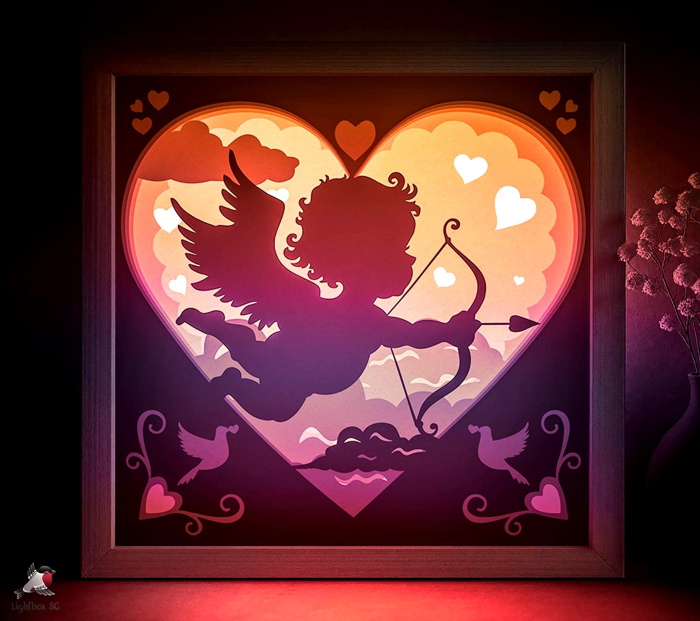 Cupid Angel Shadow Box SVG Template, St Valentines Papercut Lightbox ...