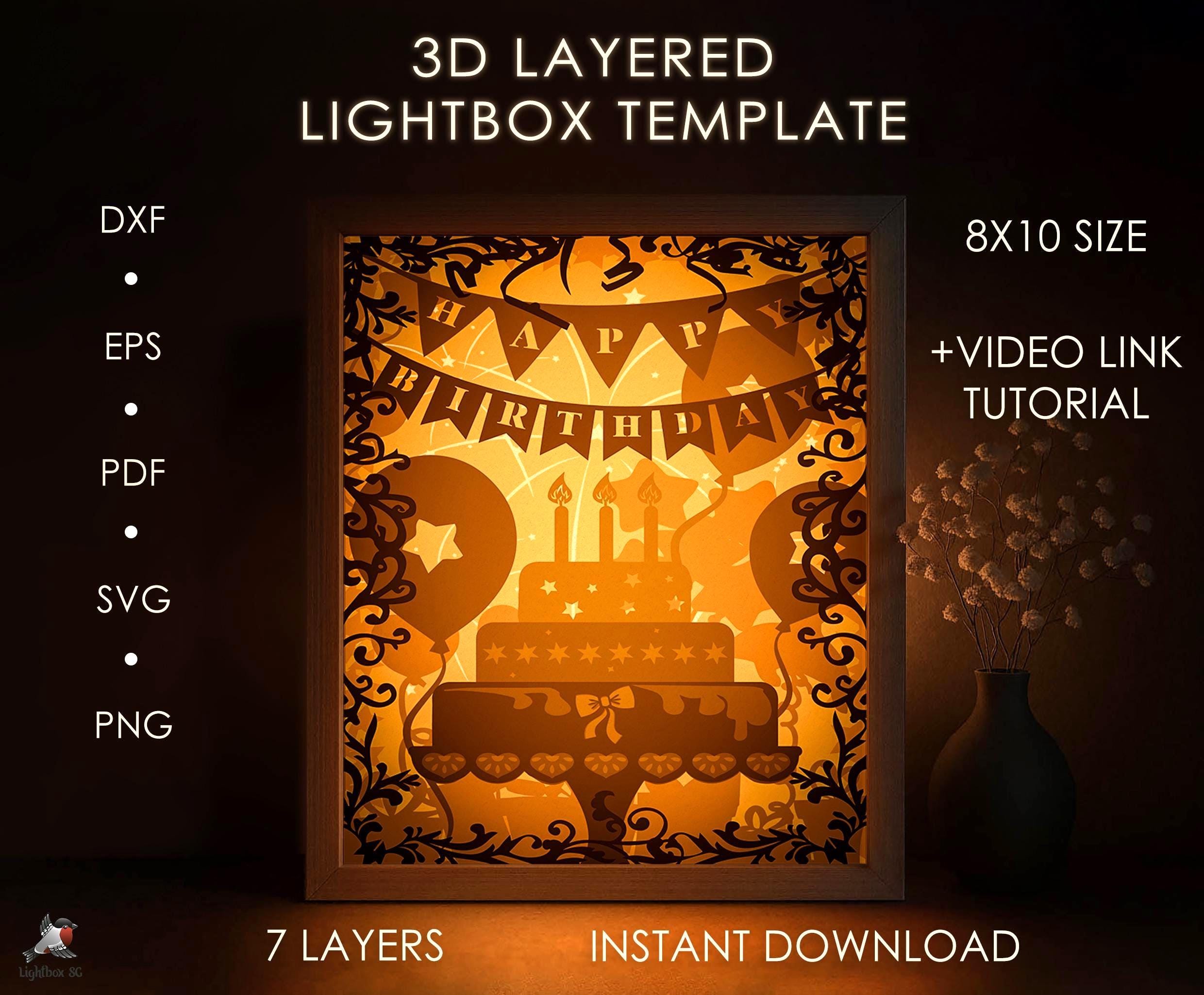 Happy Birthday Shadow Box SVG Template, Party Cake Silhouette Papercut ...