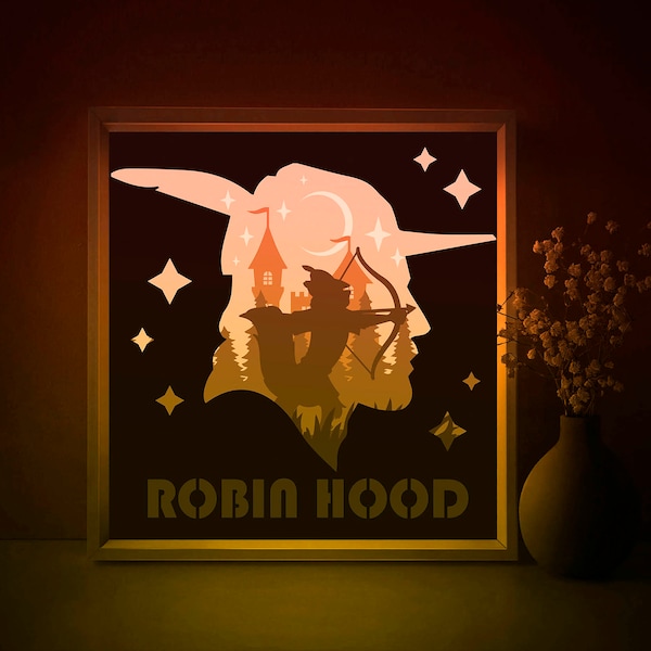 Robin Hood fairytale Shadow box SVG Template, Silhouette Papercut Lightbox cricut SVG, 3D layered Paper cut Light box DXF Papercraft
