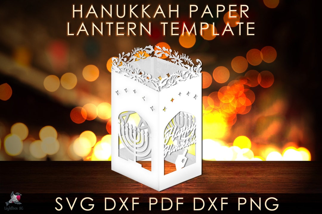 Happy Hanukkah Lantern Templates, Menorah Scene Paper Cut Diy Lantern