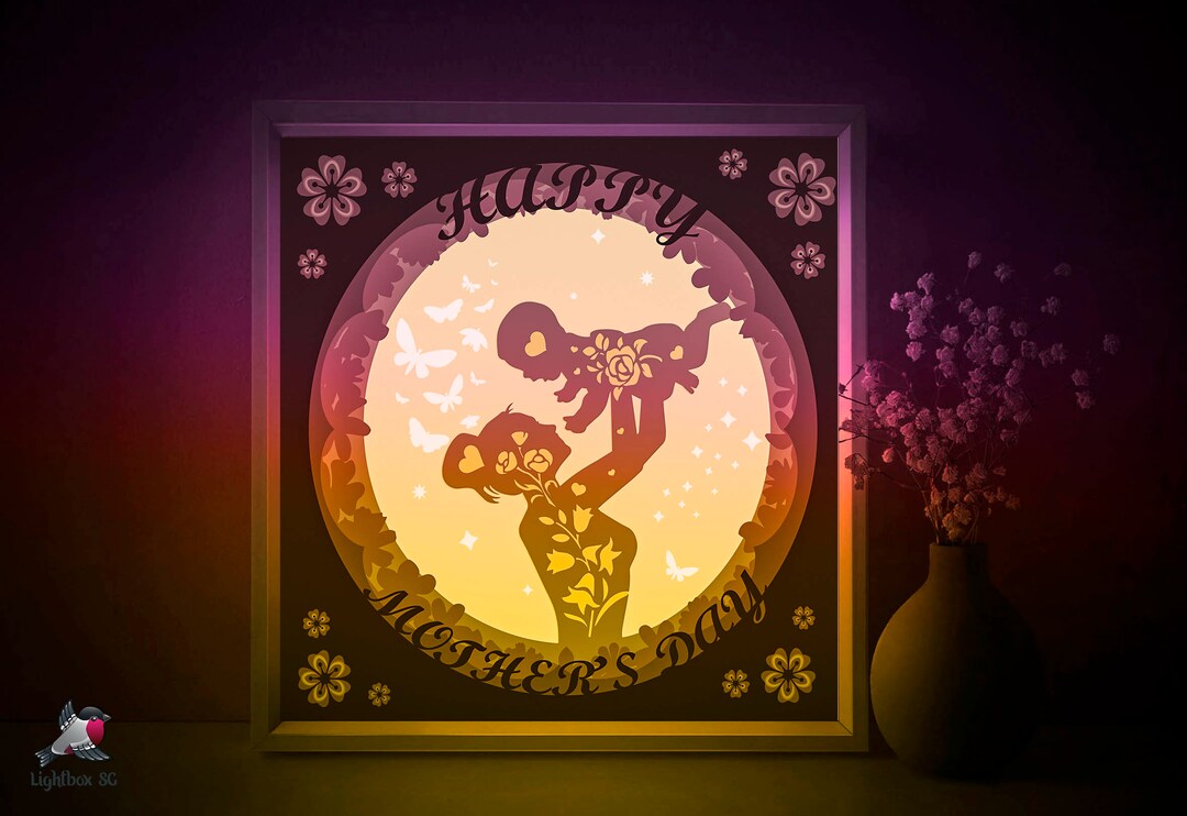 Happy Mothers Day Shadow Box SVG Template, Mom and Child Papercut ...