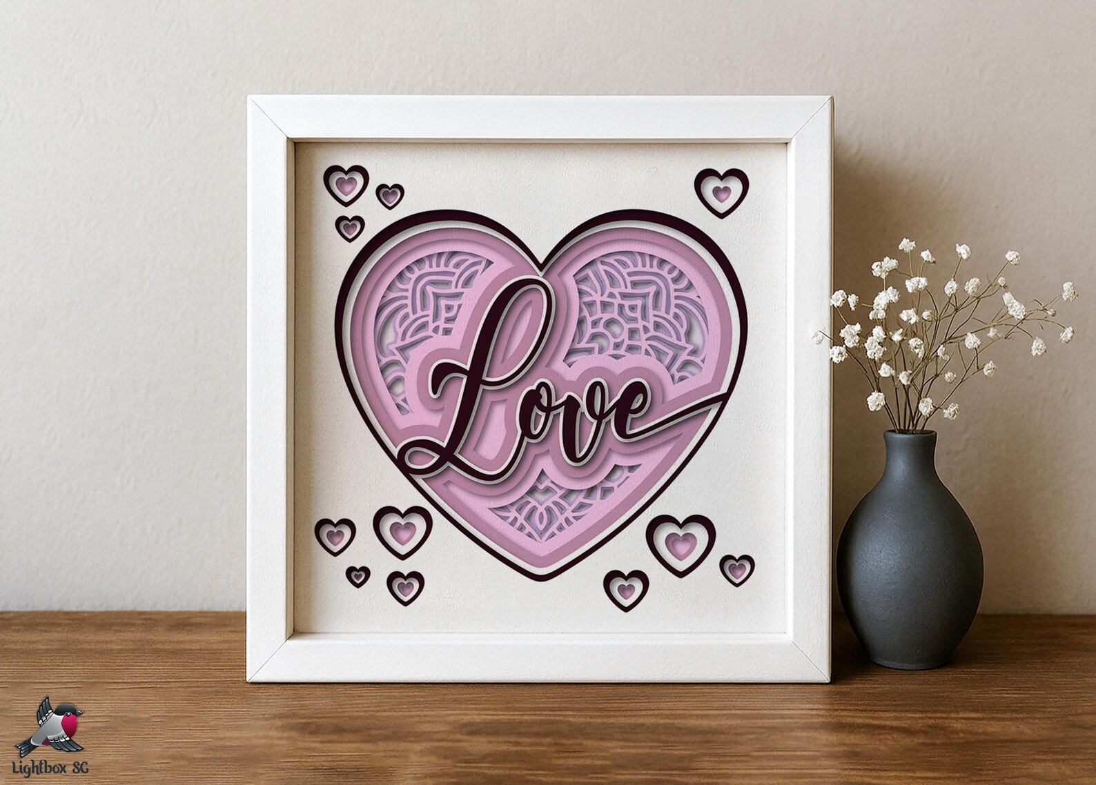 Love Shadow Box SVG Template, Heart Mandala Papercut Lightbox Cricut ...