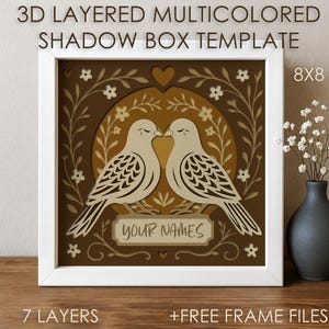 3D Liebe Vögel Schattenbox SVG-Vorlage, Hochzeit anpassbar Papierschnitt Lightbox Cricut SVG, 3D-Schichtung Papierschnitt Lightbox DXF Papercraft