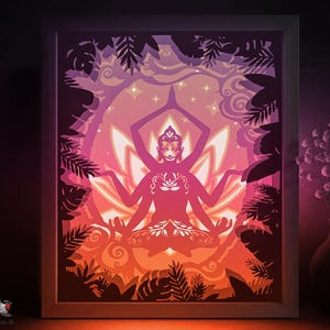 Shiva Shadow box SVG-sjabloon, mandala bloem papercut lightbox cricut SVG, 3D gelaagde lotushouding papier gesneden lichtbak DXF Papercraft Hindi