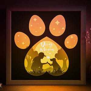 Dog mom Shadow box SVG Template, Pet loving friends Silhouette Papercut Lightbox cricut SVG, 3D layered Paper cut Light box DXF Papercraft