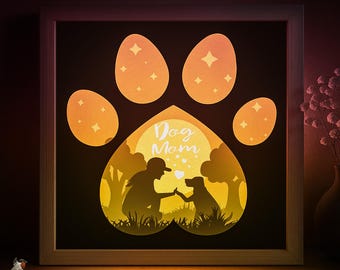 Dog mom Shadow box SVG Template, Pet loving friends Silhouette Papercut Lightbox cricut SVG, 3D layered Paper cut Light box DXF Papercraft