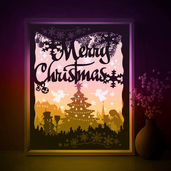 Merry Christmas Shadow box SVG Template, New Year Tree Papercut Lightbox cricut SVG, 3D layered Paper cut Light box DXF Papercraft Merry Christmas Shadow box SVG Template, New Year Tree Papercut Lightbox cricut SVG, 3D layered Paper cut Light box DXF Papercraft