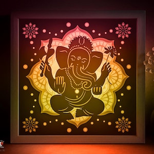 Ganesha God Shadow box SVG Template, Mandala Flower Papercut Lightbox cricut SVG, 3D layered Hindi Paper cut Light box DXF Papercraft