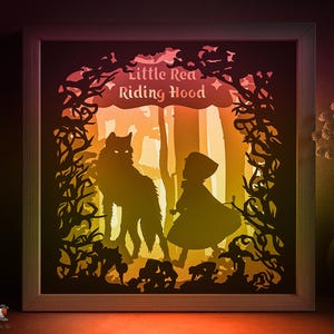Cappuccetto Rosso Shadow box SVG Template, Bambini Fiaba Papercut Lightbox Cricut SVG, 3D layered Forest Papercut Light box DXF