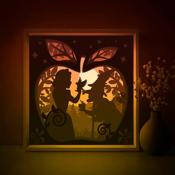 Snow White Shadow box SVG Template, Fairytale Princess Papercut Lightbox cricut SVG, 3D layered Paper cut Light box DXF Papercraft Snow White Shadow box SVG Template, Fairytale Princess Papercut Lightbox cricut SVG, 3D layered Paper cut Light box DXF Papercraft