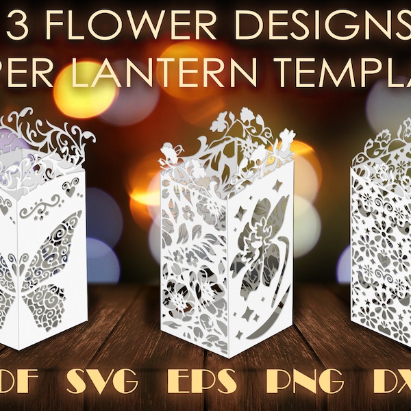 Flower Paper lantern Templates, Fairytale Butterfly paper cut diy lantern papercraft, Pattern decor candles template cricut svg eps dxf art