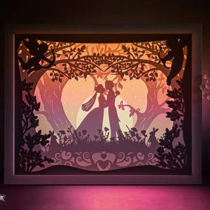 Modello SVG per scatola ombra regalo di nozze, scatola luminosa in carta tagliata per San Valentino, scatola luminosa in carta tagliata a strati 3D DXF Papercraft