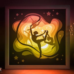 Turnen meisje schaduw box SVG-sjabloon, vrouwen sport papercut lightbox cricut SVG, 3D-lagen gymnastiek dans papier gesneden lichtbak papercraft