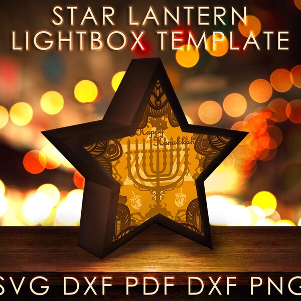 Happy Hanukkah Star Lantern Shadow box SVG Template, Menorah Papercut Lightbox cricut SVG, 3D layered Paper cut Light box Papercraft DXF Happy Hanukkah Star Lantern Shadow box SVG Template, Menorah Papercut Lightbox cricut SVG, 3D layered Paper cut Light box Papercraft DXF