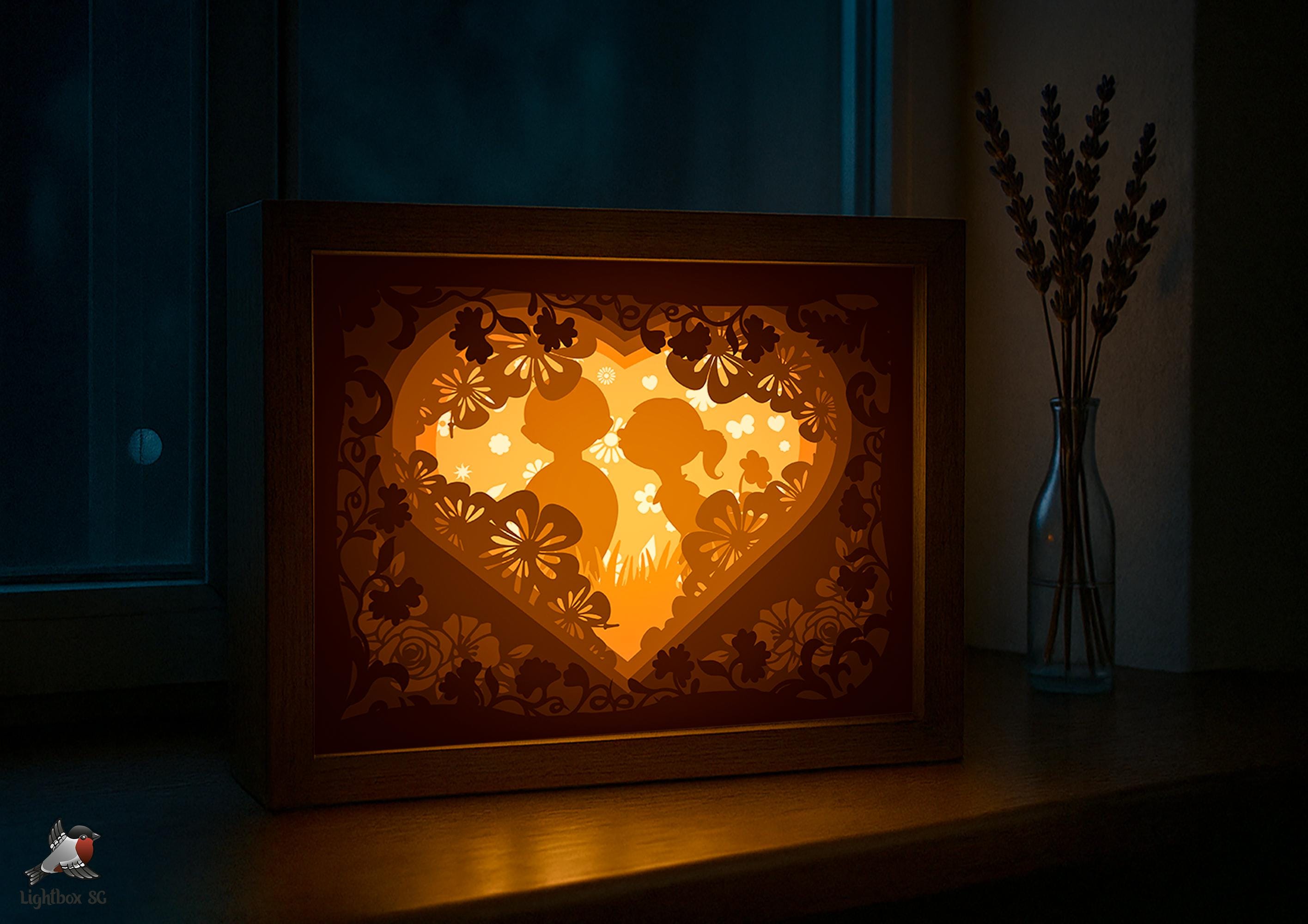 Love Heart Shadow Box SVG Template, Boy and Girl Papercut Lightbox ...