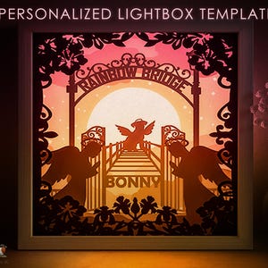 Modèle SVG personnalisé de boîte à lumière commémorative pour animal de compagnie, votre chien chat Portrait Silhouette Papercut Lightbox, couche 3D personnalisé 8 x 8 fichier de boîte d'ombre