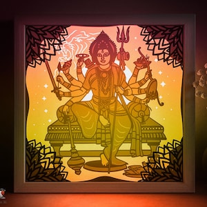 Durga Shadow box SVG Template, Indian God Papercut Lightbox cricut SVG, 3D layered Mandala Hinduism Paper cut Light box DXF Papercraft