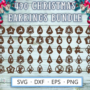 Laser cut earrings template SVG DXF for Cricut, Glowforge, Silhouette – 490 wood craft Christmas designs featuring Santa’s reindeer, holiday-themed plywood jewelry templates for laser cutting and crafting