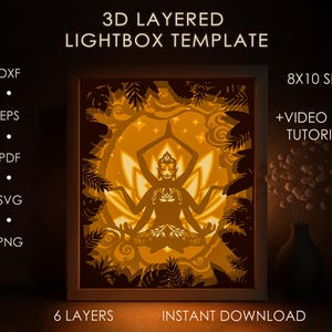Shiva Schattenbox SVG-Vorlage, Mandala Blumen Papierschnitt Lightbox Cricut SVG, 3D-Schicht Lotus Papierschnitt Geschenkbox DXF Papierkunst Hindi