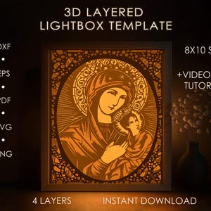 Ave Maria Shadow box SVG Template, Mary Virgin Papercut Lightbox cricut SVG, 3D layered Christian Papercut Light box DXF Papercraft